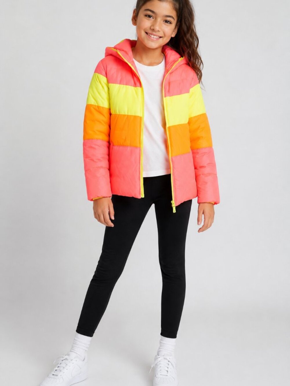 R1881 by S. Rothschild Neon Colorblock Puffer Jacket Hooded